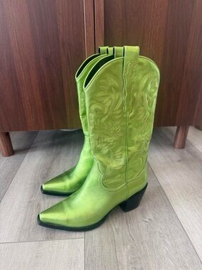 Jeffrey Campbell metallic green cowboy boots
